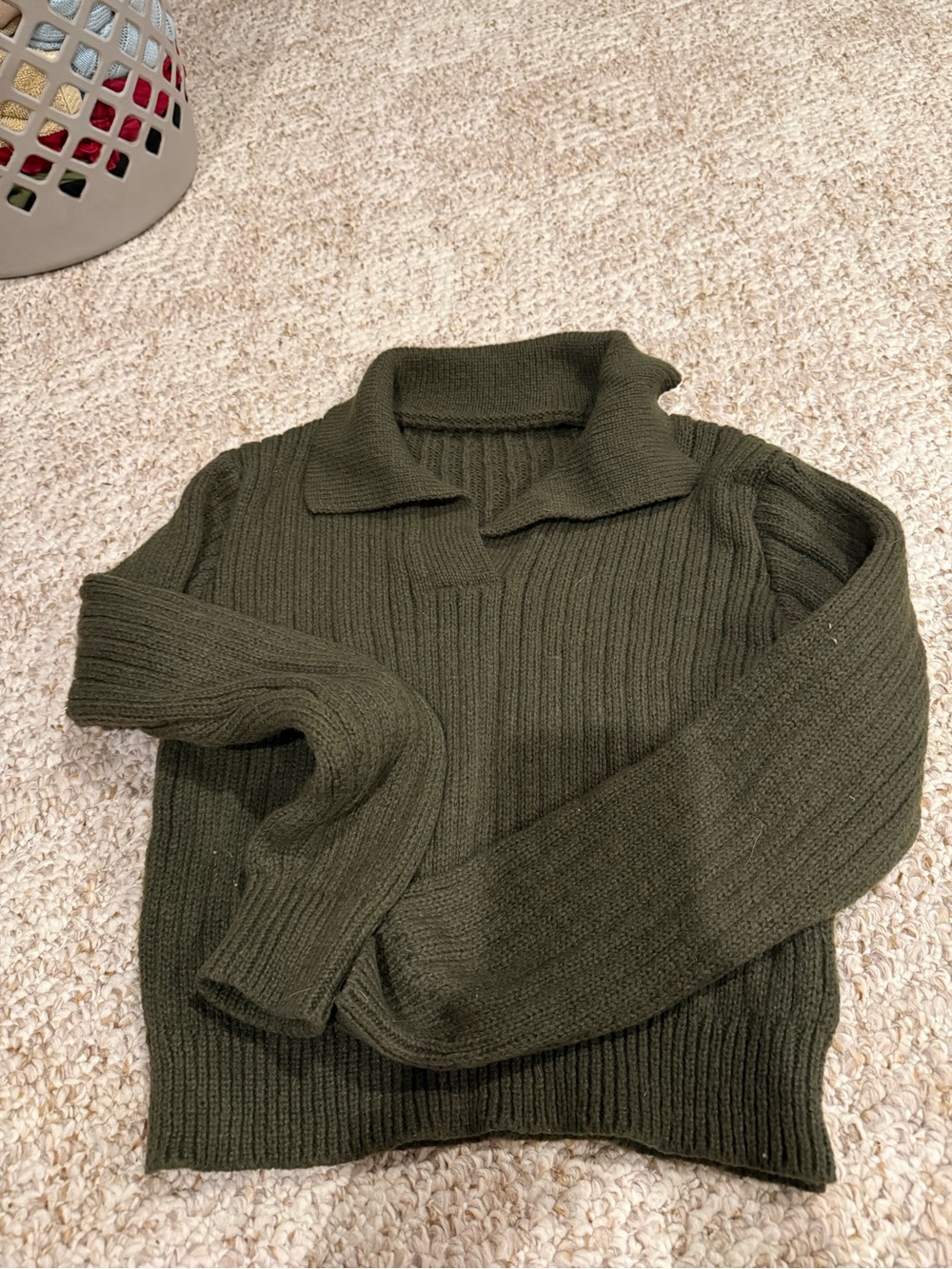 SHEIN Olive Green Ribbed Collared Knit Sweater/ Pants set